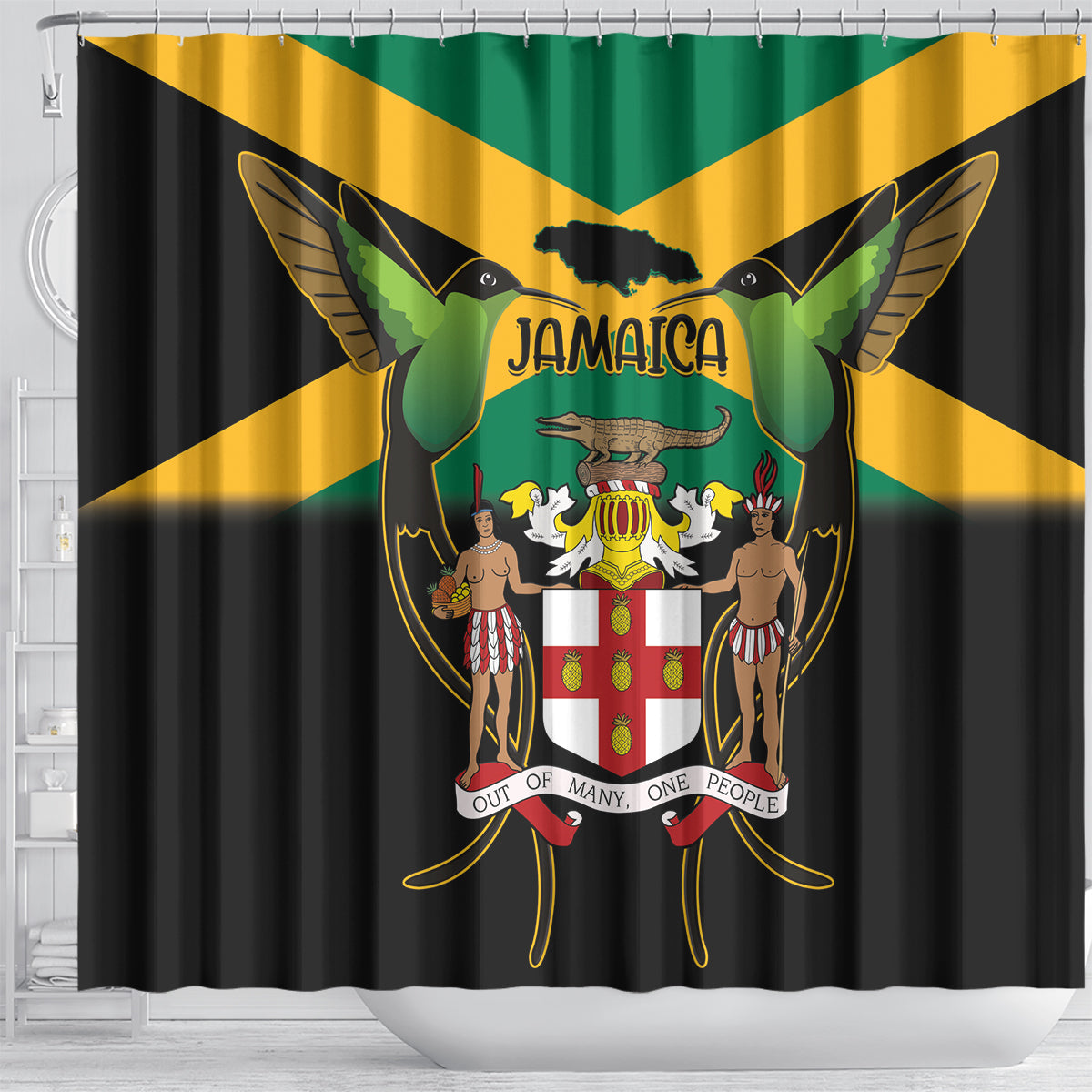 Jamaica Independence Day Shower Curtain Jumieka Coat Of Arms Mix Hummingbird