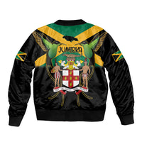 Jamaica Independence Day Sleeve Zip Bomber Jacket Jumieka Coat Of Arms Mix Hummingbird - Wonder Print Shop