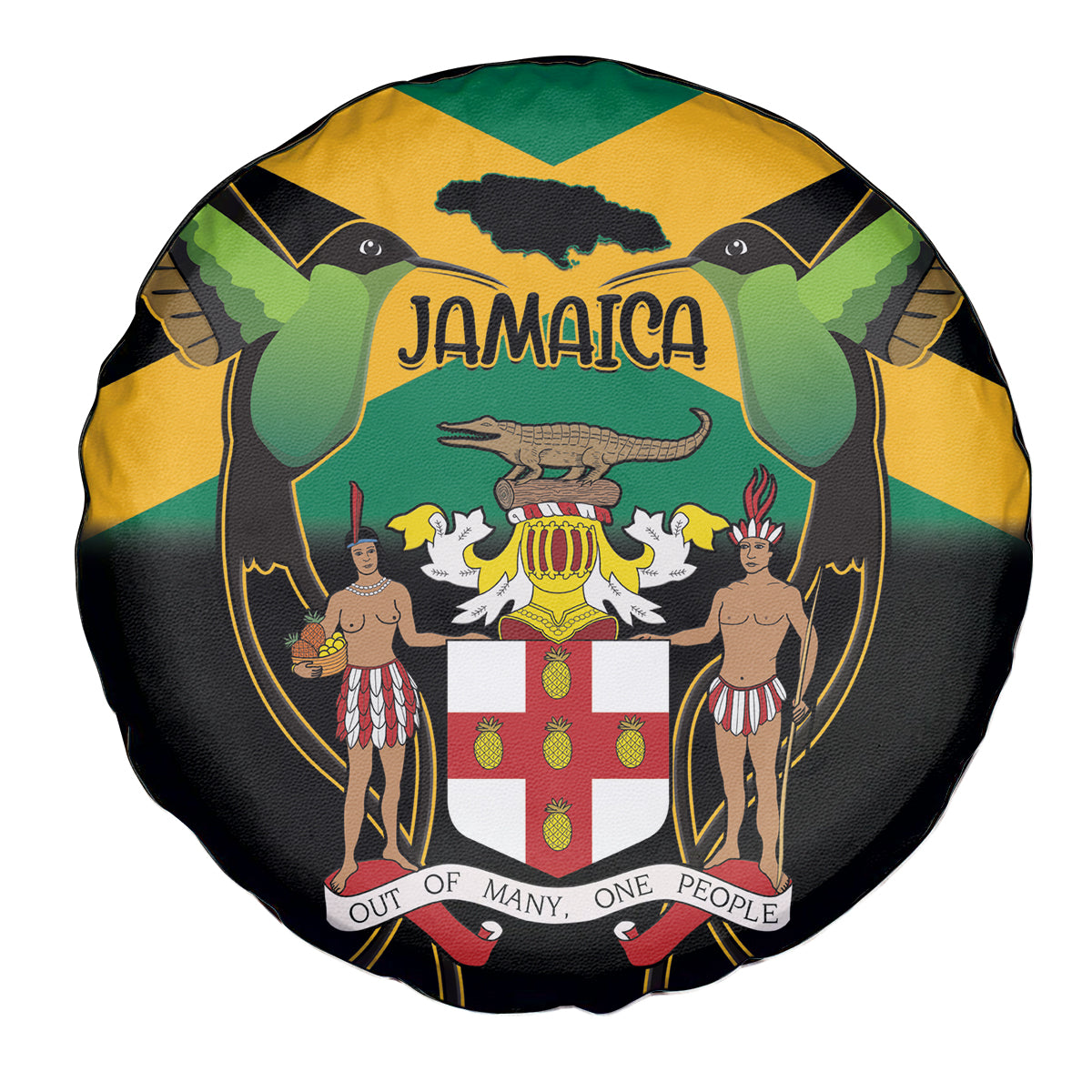 Jamaica Independence Day Spare Tire Cover Jumieka Coat Of Arms Mix Hummingbird - Wonder Print Shop