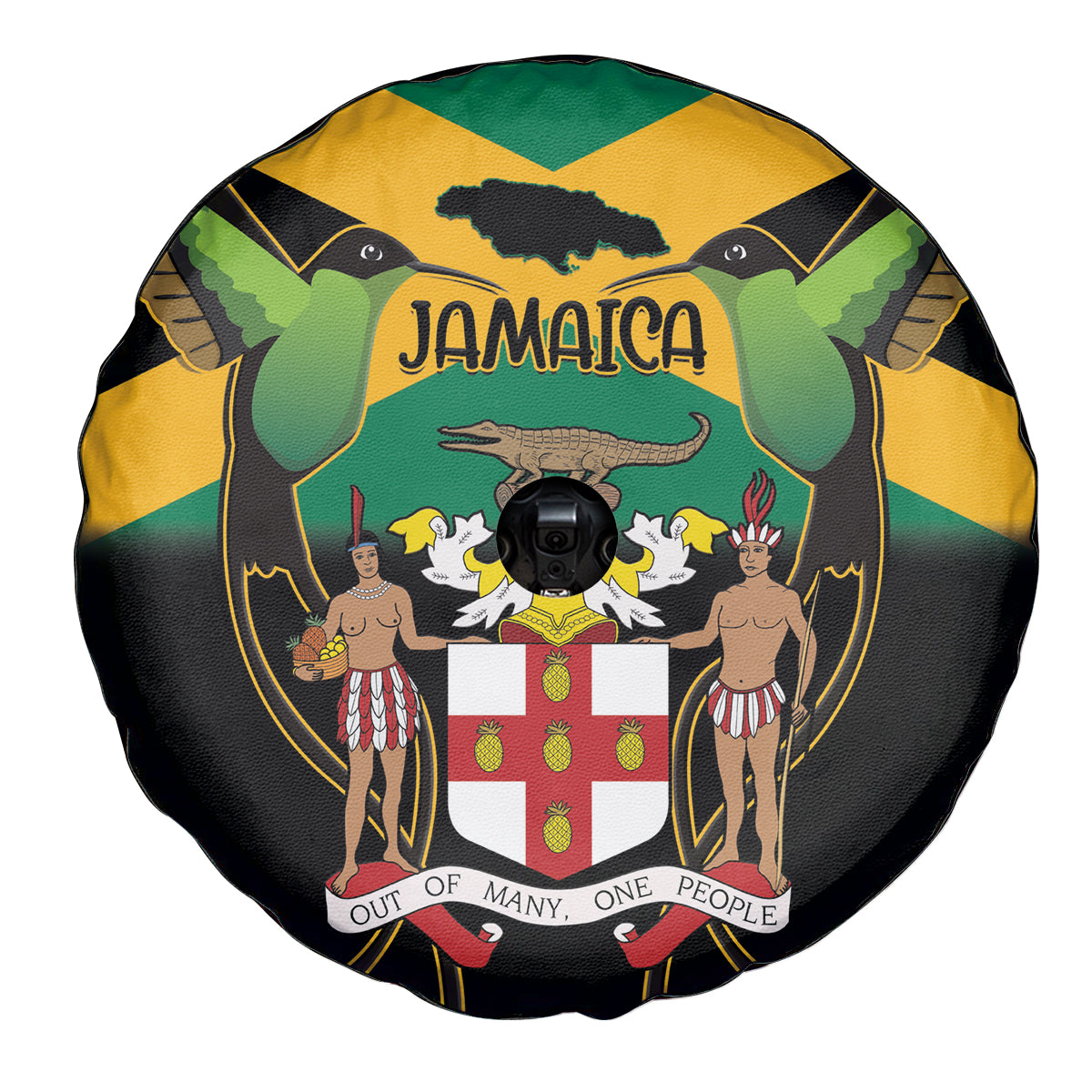 Jamaica Independence Day Spare Tire Cover Jumieka Coat Of Arms Mix Hummingbird - Wonder Print Shop