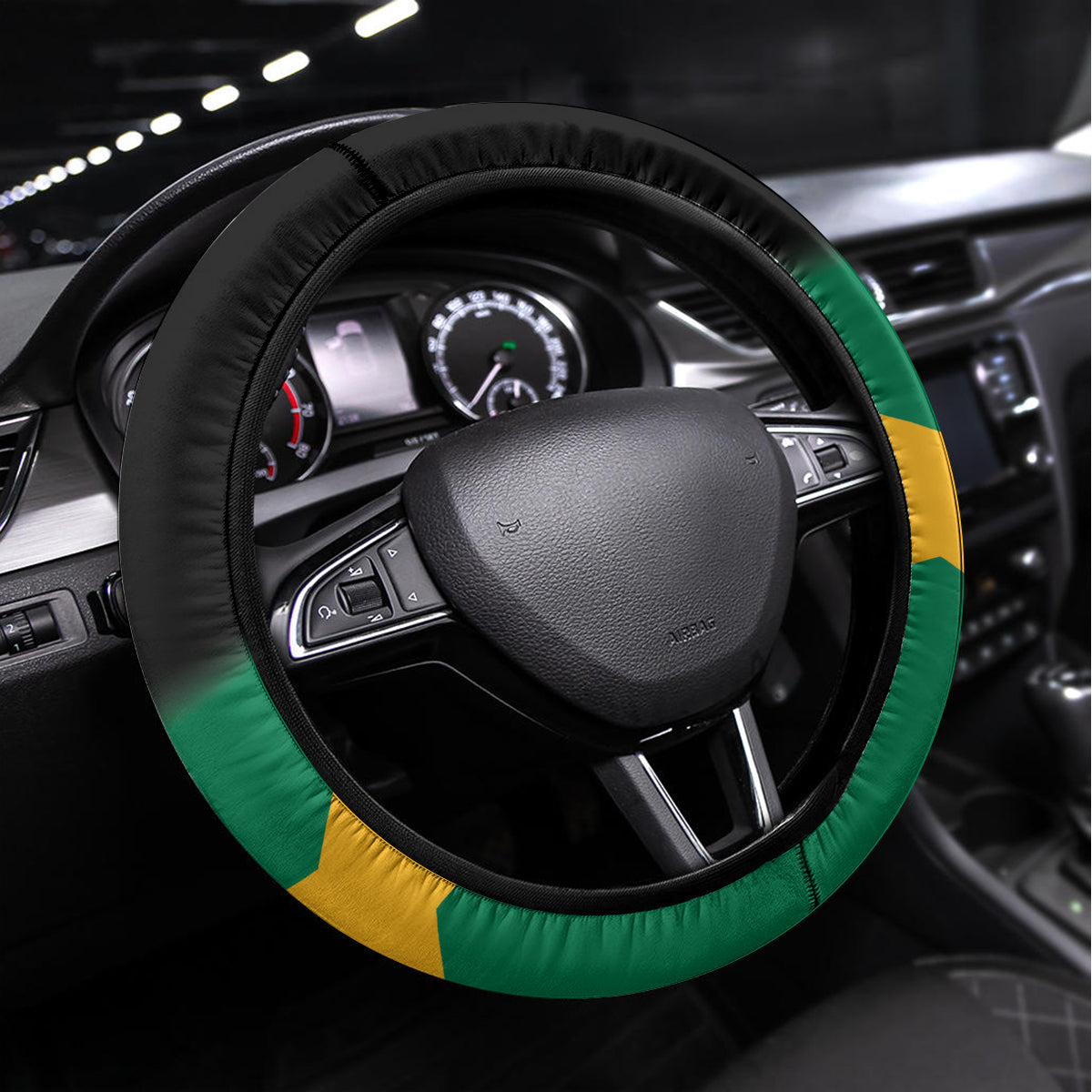 Jamaica Independence Day Steering Wheel Cover Jumieka Coat Of Arms Mix Hummingbird - Wonder Print Shop
