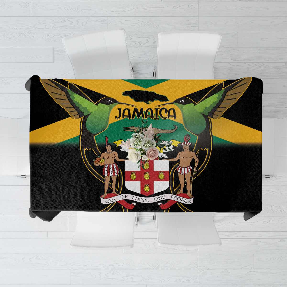 Jamaica Independence Day Tablecloth Jumieka Coat Of Arms Mix Hummingbird - Wonder Print Shop