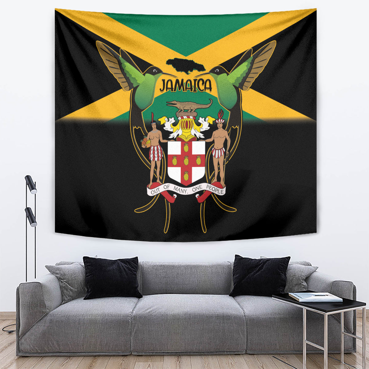 Jamaica Independence Day Tapestry Jumieka Coat Of Arms Mix Hummingbird - Wonder Print Shop