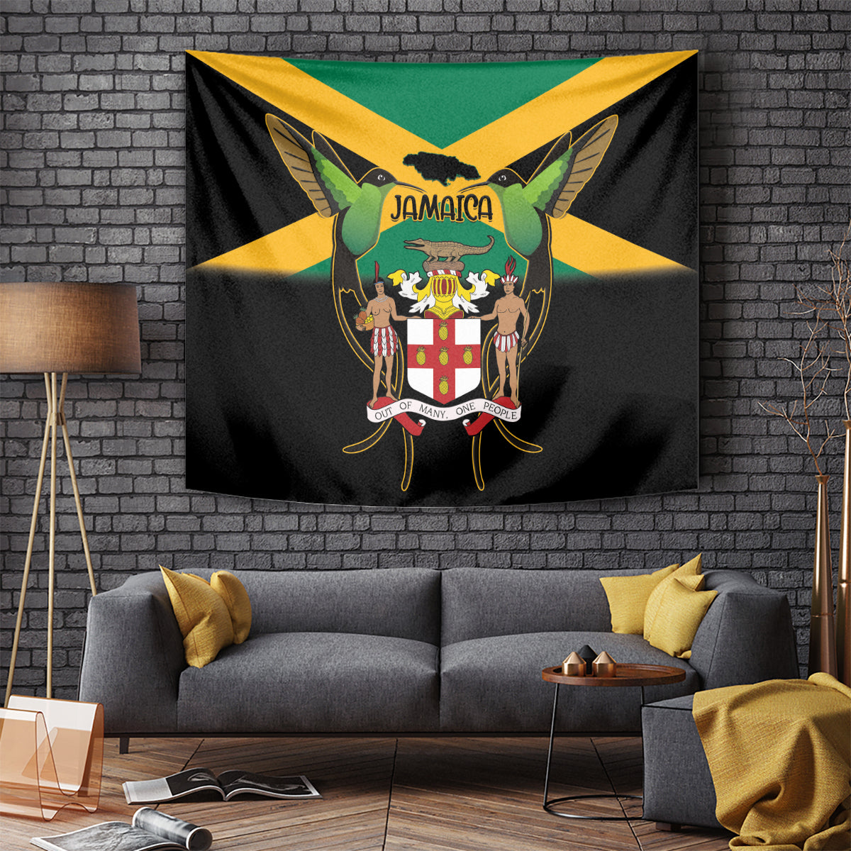 Jamaica Independence Day Tapestry Jumieka Coat Of Arms Mix Hummingbird - Wonder Print Shop