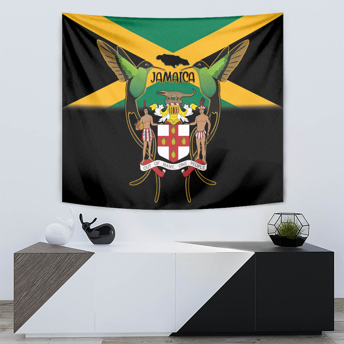 Jamaica Independence Day Tapestry Jumieka Coat Of Arms Mix Hummingbird - Wonder Print Shop