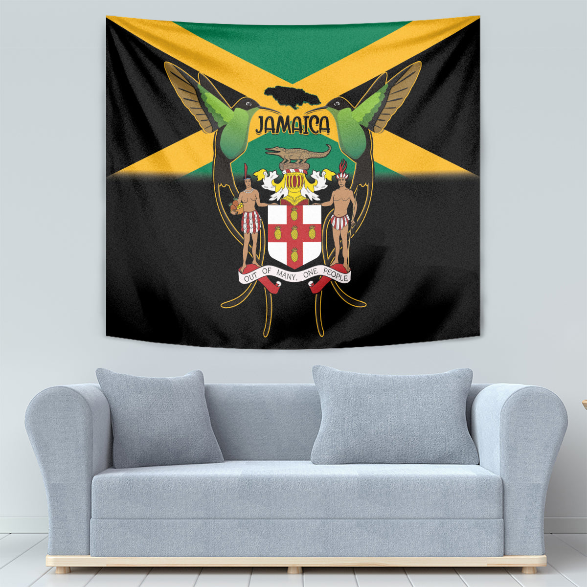 Jamaica Independence Day Tapestry Jumieka Coat Of Arms Mix Hummingbird - Wonder Print Shop