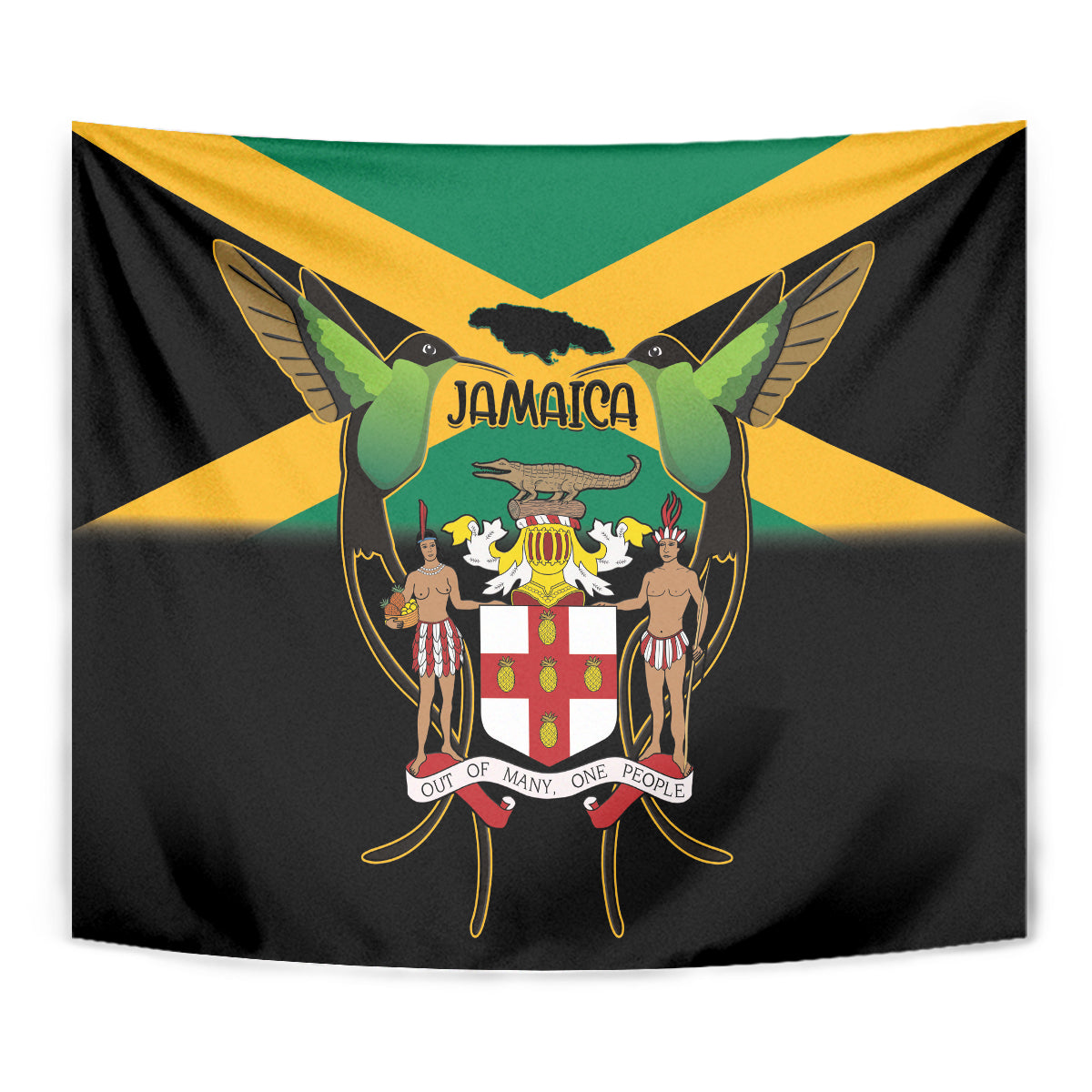 Jamaica Independence Day Tapestry Jumieka Coat Of Arms Mix Hummingbird - Wonder Print Shop