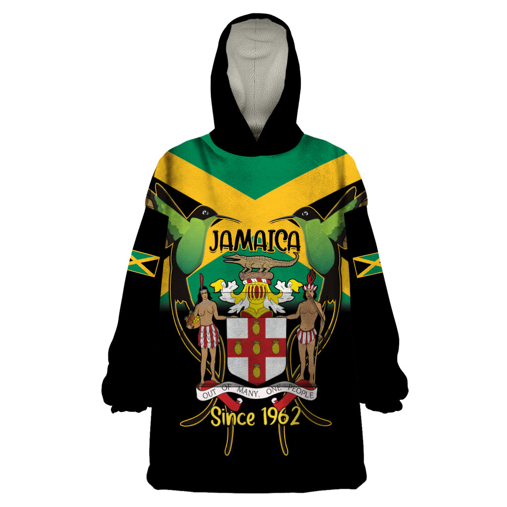 Jamaica Independence Day Wearable Blanket Hoodie Jumieka Coat Of Arms Mix Hummingbird