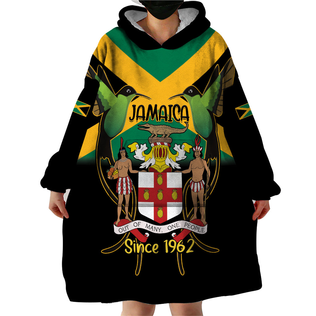 Jamaica Independence Day Wearable Blanket Hoodie Jumieka Coat Of Arms Mix Hummingbird - Wonder Print Shop