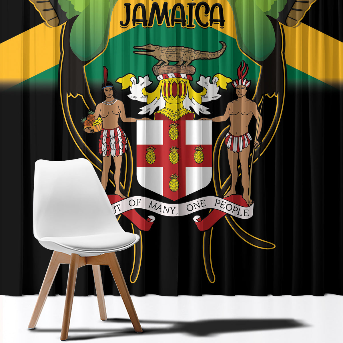 Jamaica Independence Day Window Curtain Jumieka Coat Of Arms Mix Hummingbird - Wonder Print Shop