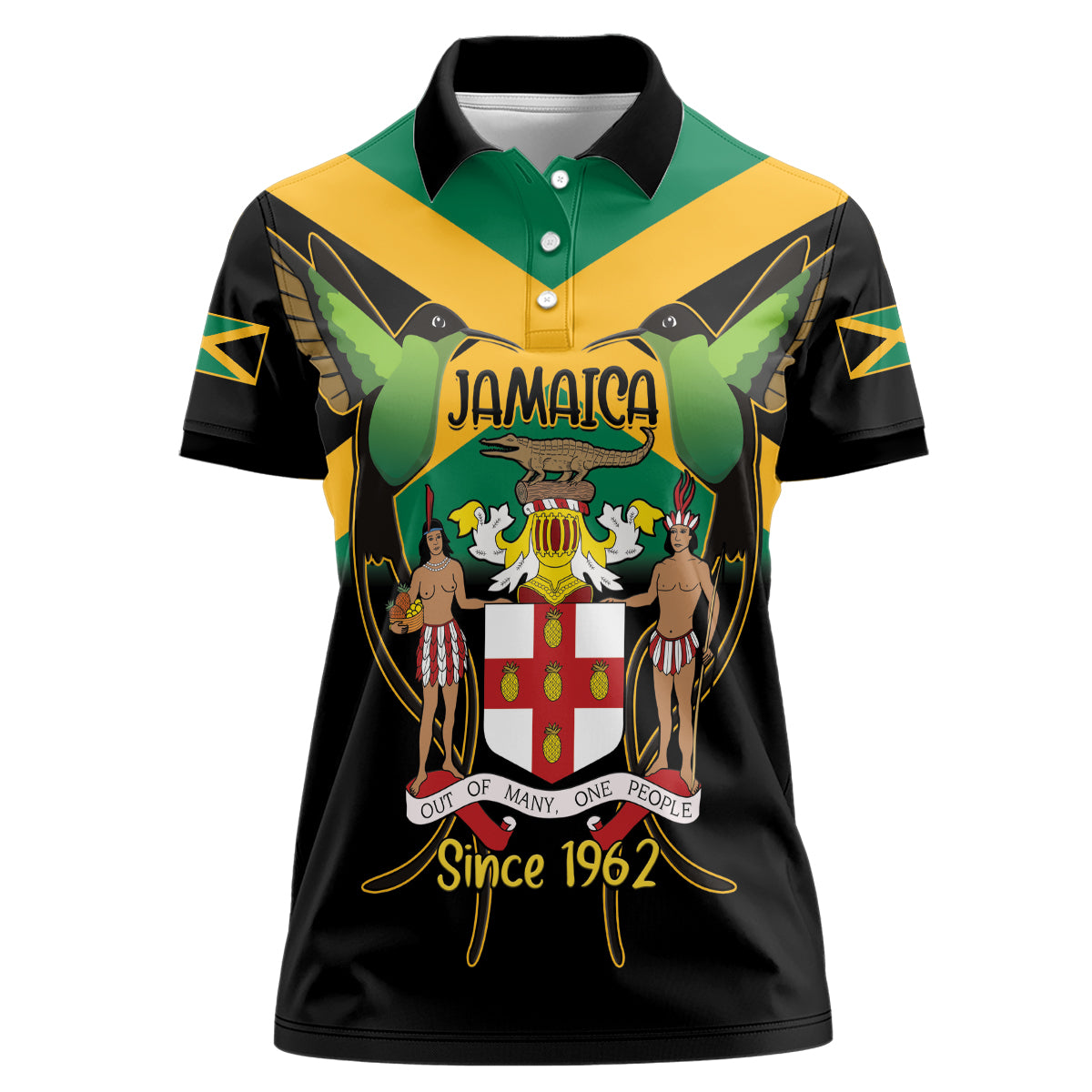 Jamaica Independence Day Women Polo Shirt Jumieka Coat Of Arms Mix Hummingbird - Wonder Print Shop