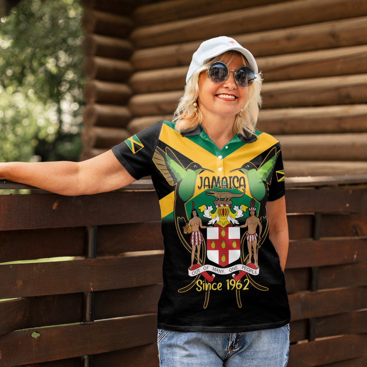 Jamaica Independence Day Women Polo Shirt Jumieka Coat Of Arms Mix Hummingbird - Wonder Print Shop