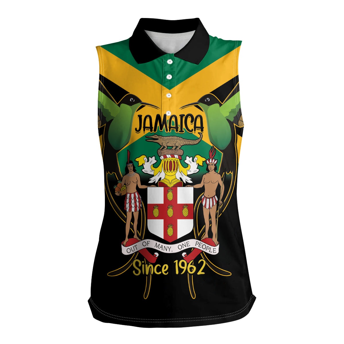 Jamaica Independence Day Women Sleeveless Polo Shirt Jumieka Coat Of Arms Mix Hummingbird - Wonder Print Shop