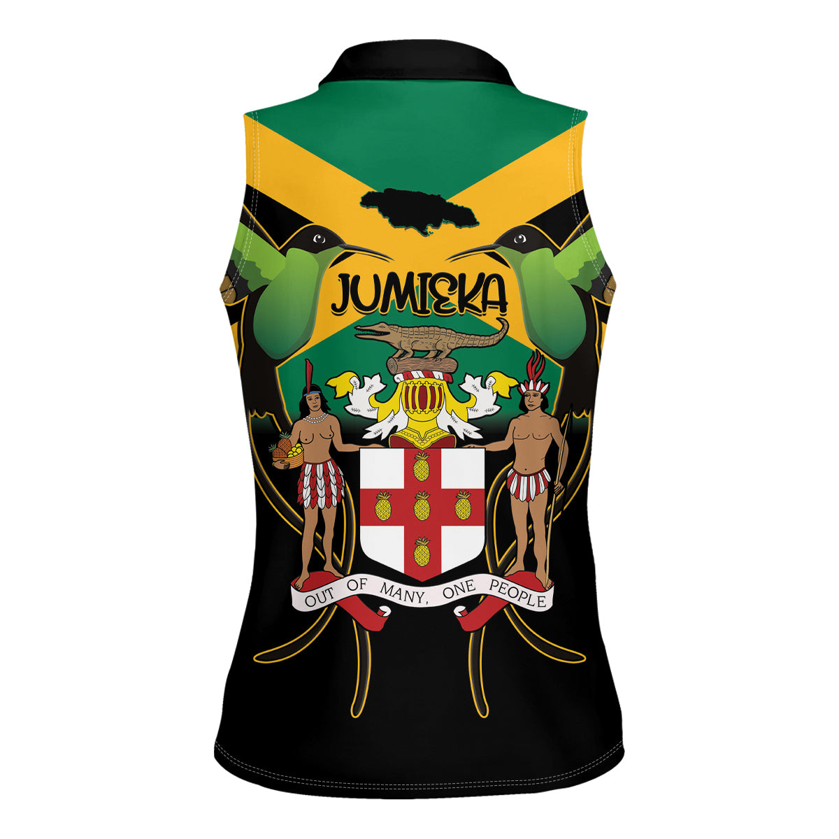Jamaica Independence Day Women Sleeveless Polo Shirt Jumieka Coat Of Arms Mix Hummingbird - Wonder Print Shop