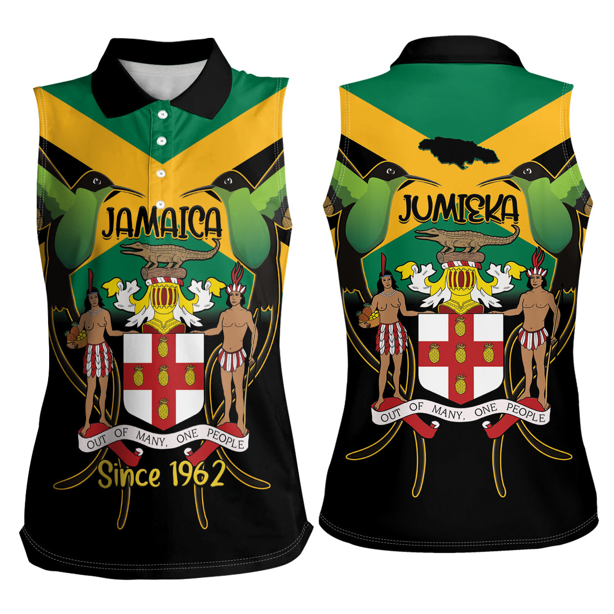 Jamaica Independence Day Women Sleeveless Polo Shirt Jumieka Coat Of Arms Mix Hummingbird - Wonder Print Shop