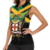 Jamaica Independence Day Women Sleeveless Polo Shirt Jumieka Coat Of Arms Mix Hummingbird - Wonder Print Shop