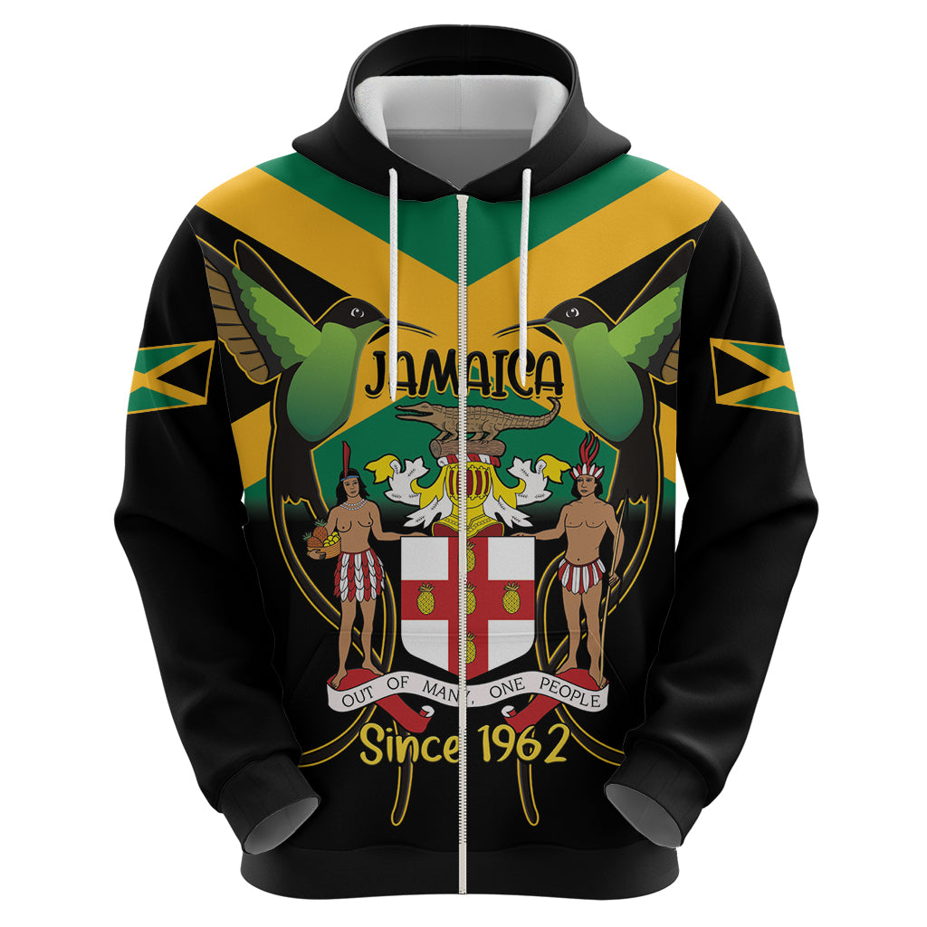 Jamaica Independence Day Zip Hoodie Jumieka Coat Of Arms Mix Hummingbird - Wonder Print Shop