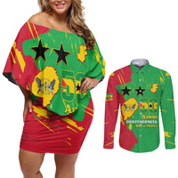 Sao Tome and Principe Independence Day Couples Matching Off Shoulder Short Dress and Long Sleeve Button Shirt 50 Anos Independencia
