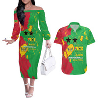Sao Tome and Principe Independence Day Couples Matching Off The Shoulder Long Sleeve Dress and Hawaiian Shirt 50 Anos Independencia