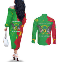 Sao Tome and Principe Independence Day Couples Matching Off The Shoulder Long Sleeve Dress and Long Sleeve Button Shirt 50 Anos Independencia