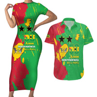Sao Tome and Principe Independence Day Couples Matching Short Sleeve Bodycon Dress and Hawaiian Shirt 50 Anos Independencia