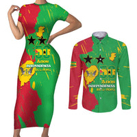 Sao Tome and Principe Independence Day Couples Matching Short Sleeve Bodycon Dress and Long Sleeve Button Shirt 50 Anos Independencia