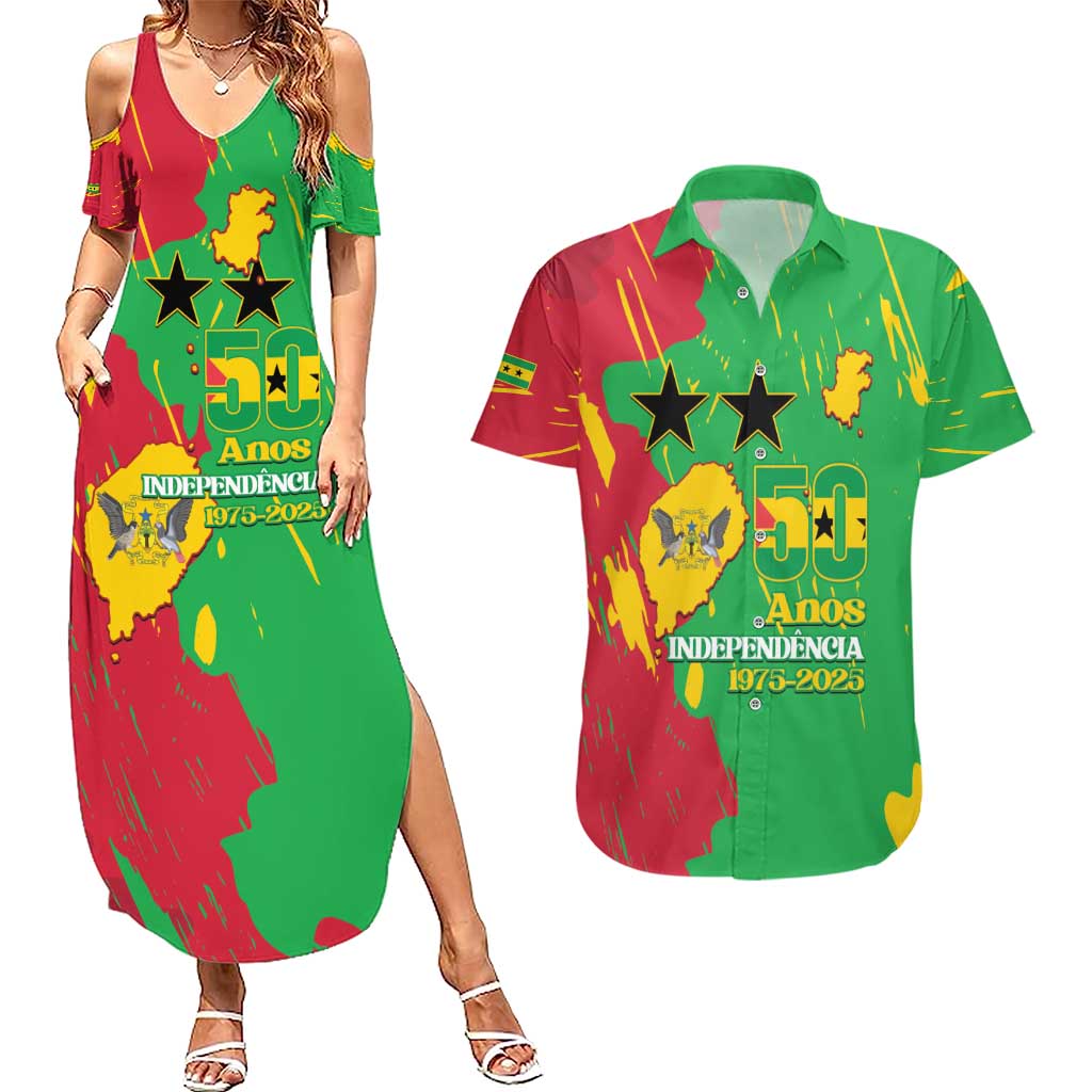 Sao Tome and Principe Independence Day Couples Matching Summer Maxi Dress and Hawaiian Shirt 50 Anos Independencia