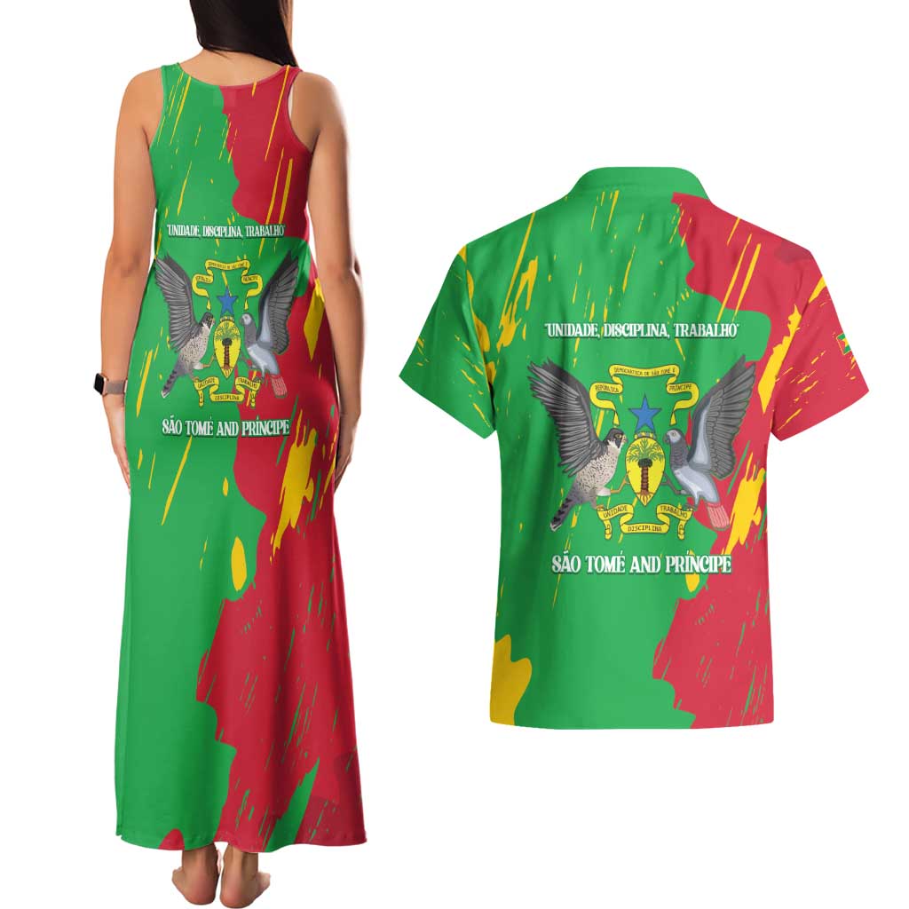 Sao Tome and Principe Independence Day Couples Matching Tank Maxi Dress and Hawaiian Shirt 50 Anos Independencia