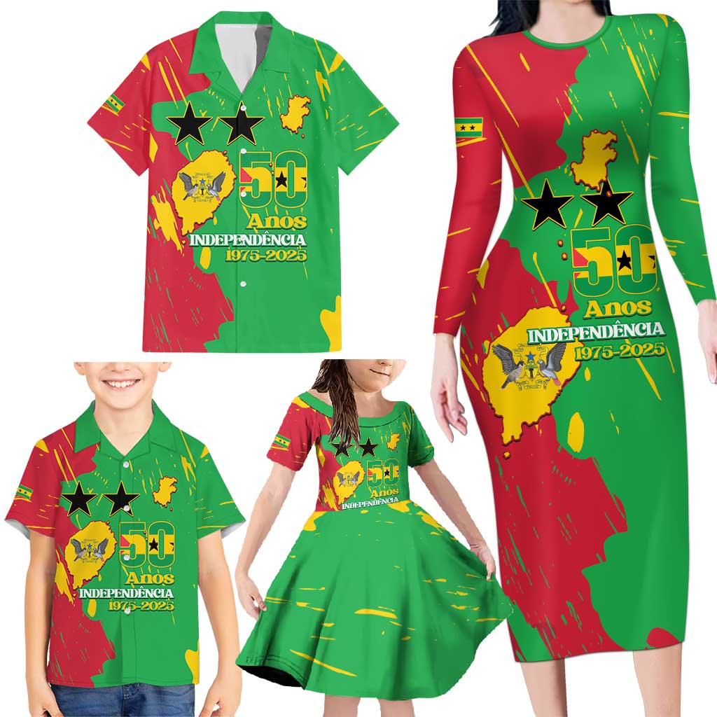Sao Tome and Principe Independence Day Family Matching Long Sleeve Bodycon Dress and Hawaiian Shirt 50 Anos Independencia