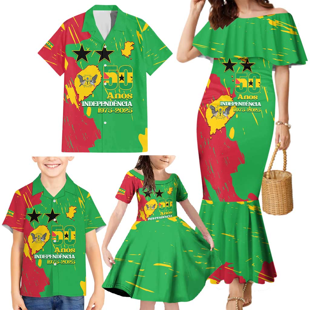 Sao Tome and Principe Independence Day Family Matching Mermaid Dress and Hawaiian Shirt 50 Anos Independencia
