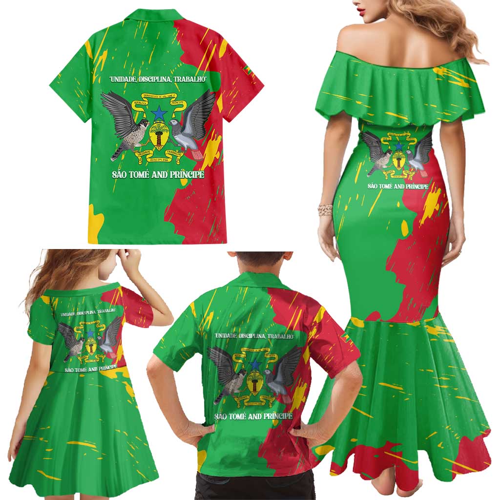 Sao Tome and Principe Independence Day Family Matching Mermaid Dress and Hawaiian Shirt 50 Anos Independencia