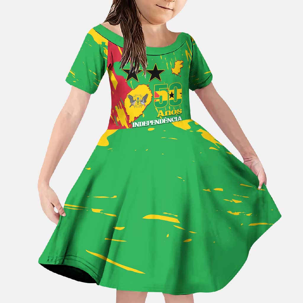Sao Tome and Principe Independence Day Family Matching Off Shoulder Maxi Dress and Hawaiian Shirt 50 Anos Independencia