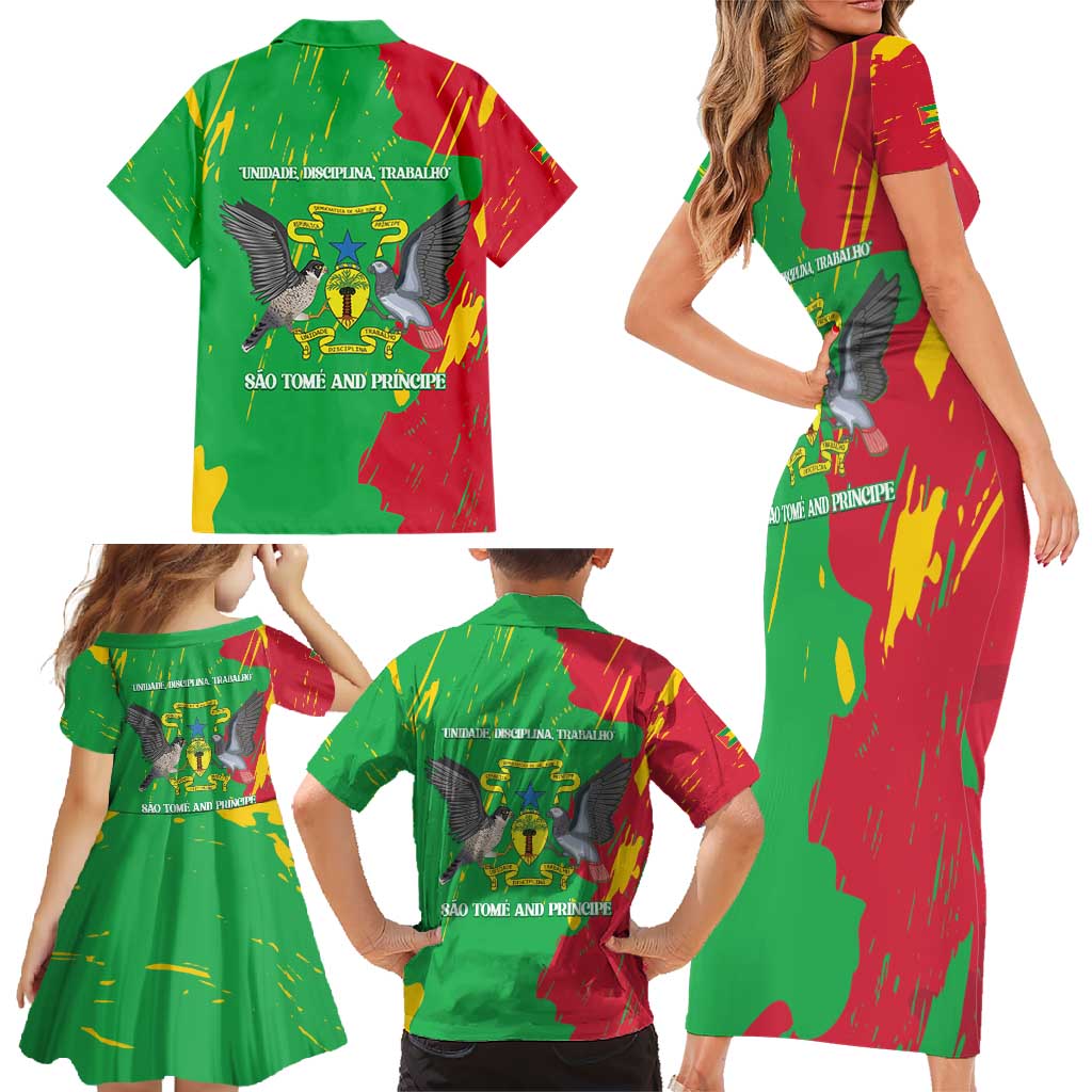 Sao Tome and Principe Independence Day Family Matching Short Sleeve Bodycon Dress and Hawaiian Shirt 50 Anos Independencia