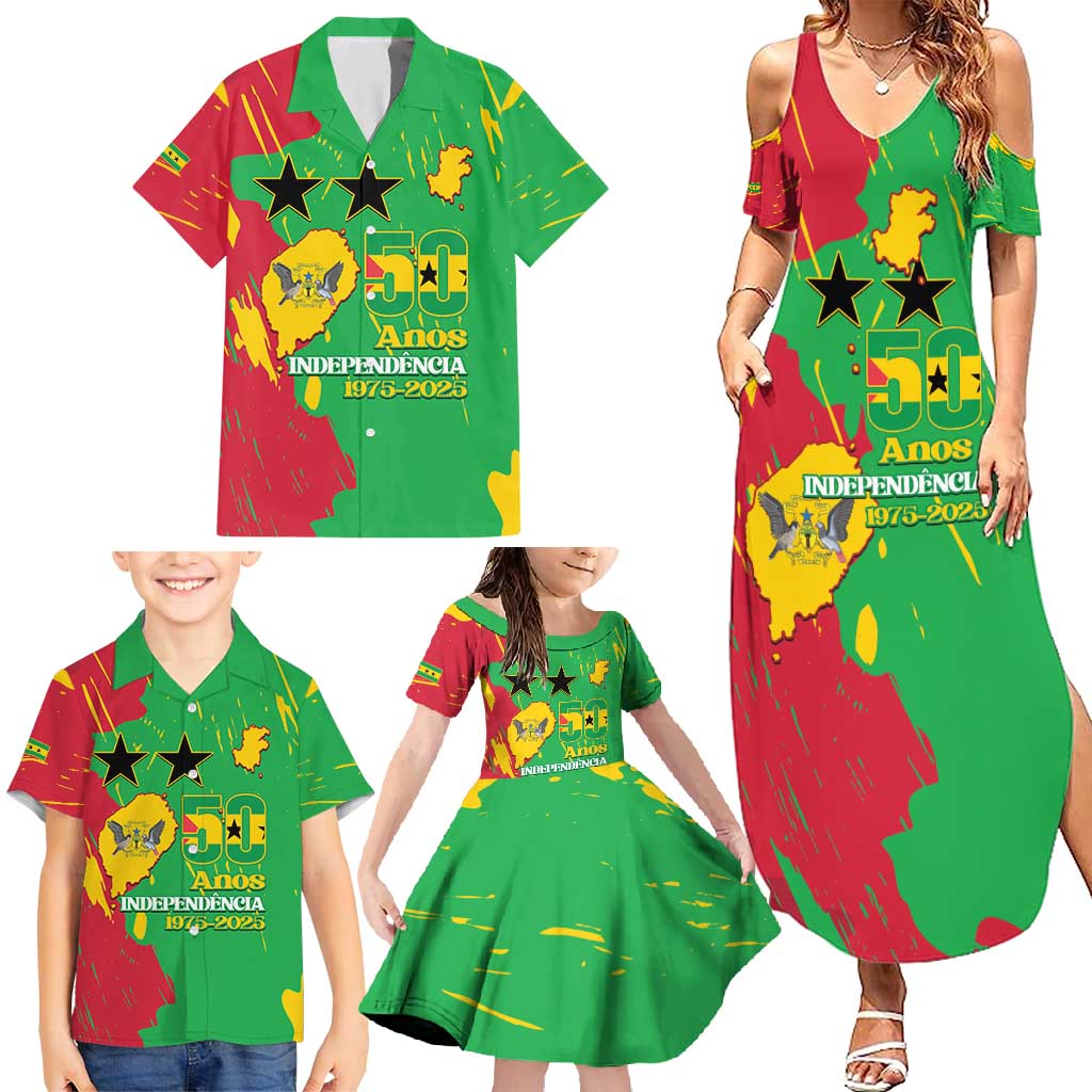 Sao Tome and Principe Independence Day Family Matching Summer Maxi Dress and Hawaiian Shirt 50 Anos Independencia