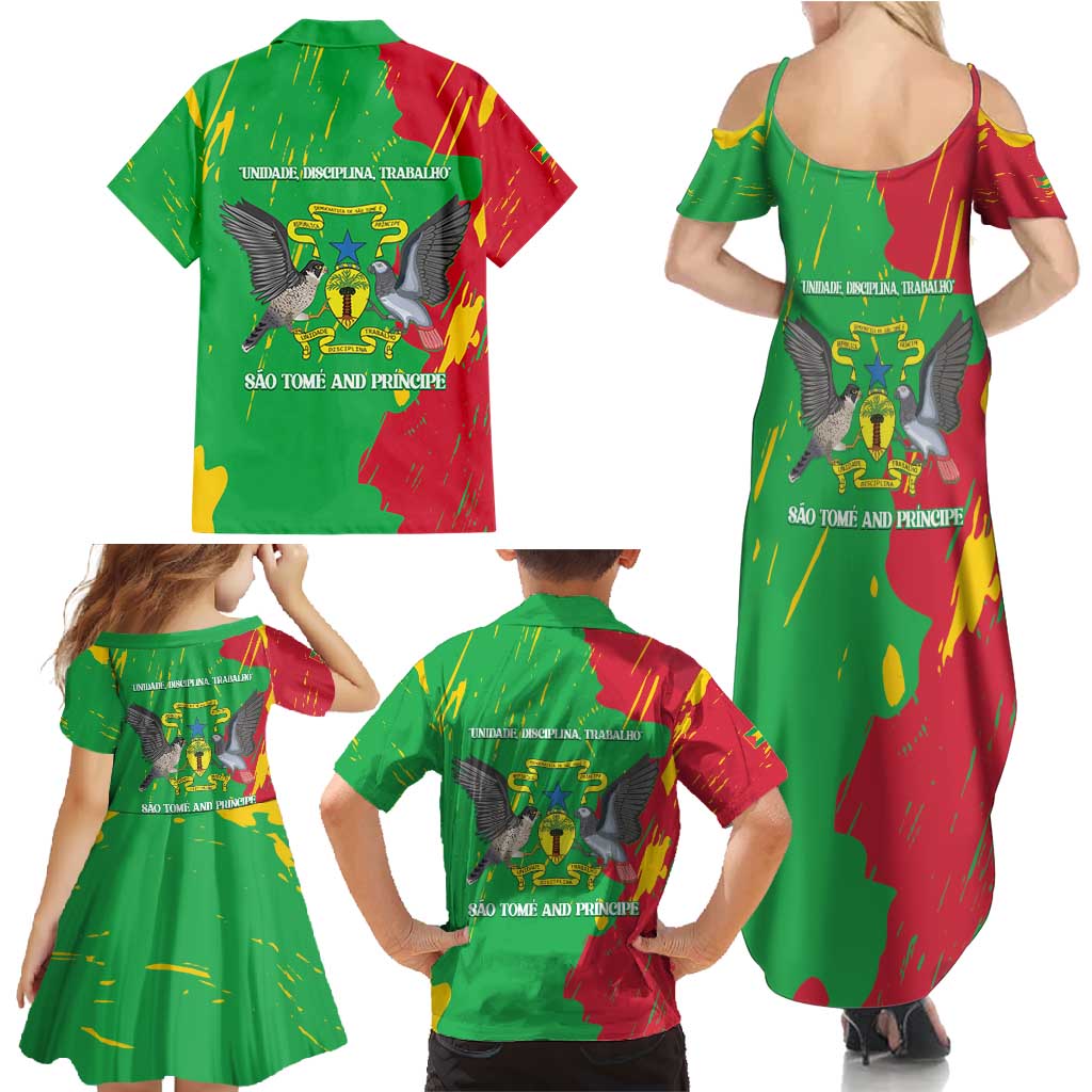 Sao Tome and Principe Independence Day Family Matching Summer Maxi Dress and Hawaiian Shirt 50 Anos Independencia