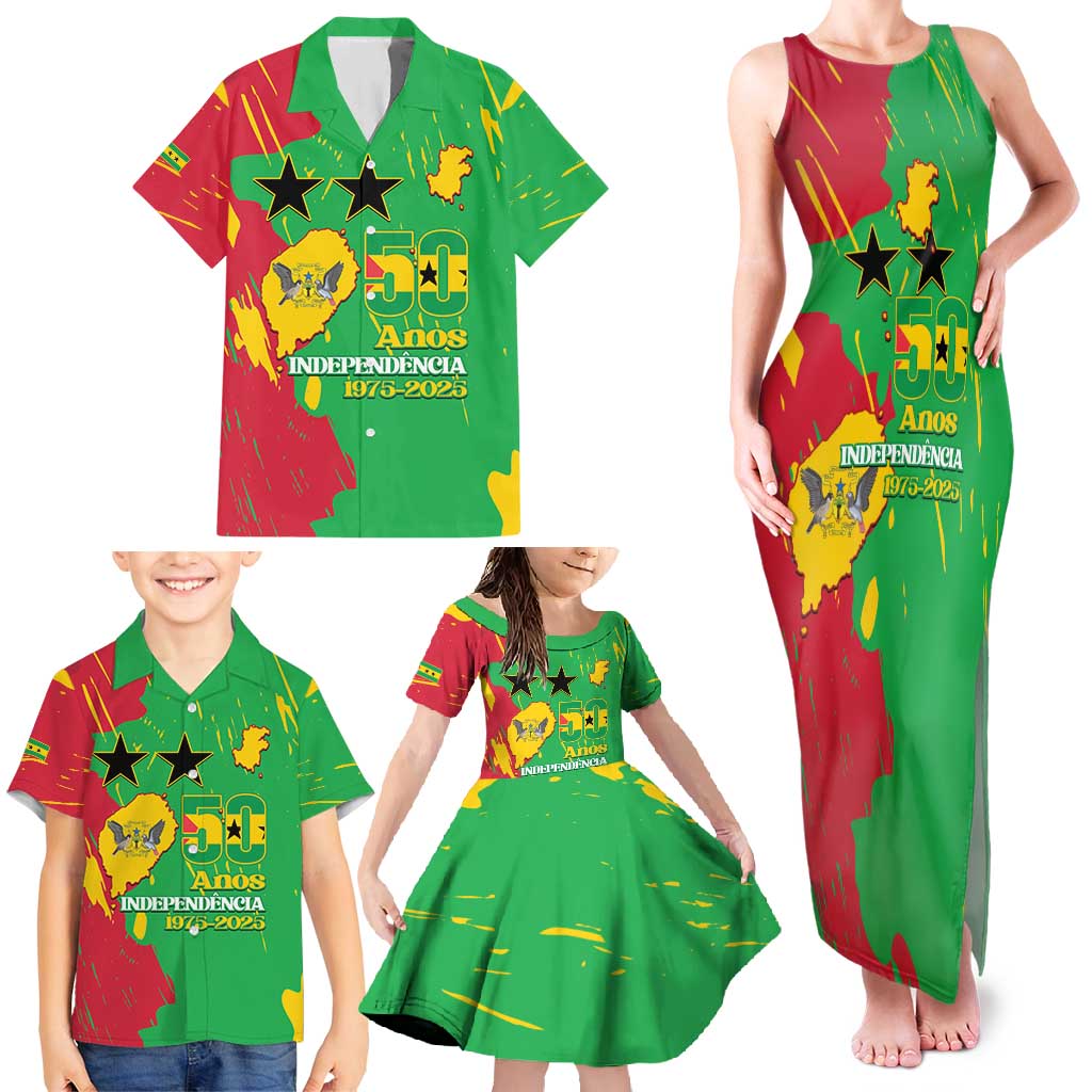 Sao Tome and Principe Independence Day Family Matching Tank Maxi Dress and Hawaiian Shirt 50 Anos Independencia