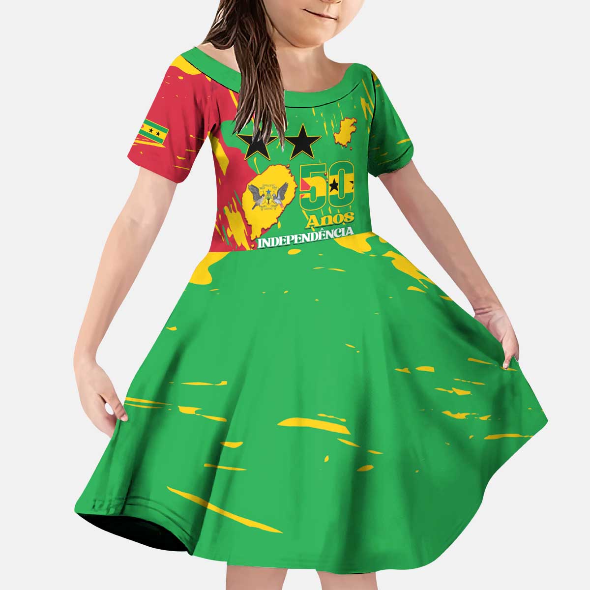 Sao Tome and Principe Independence Day Kid Short Sleeve Dress 50 Anos Independencia