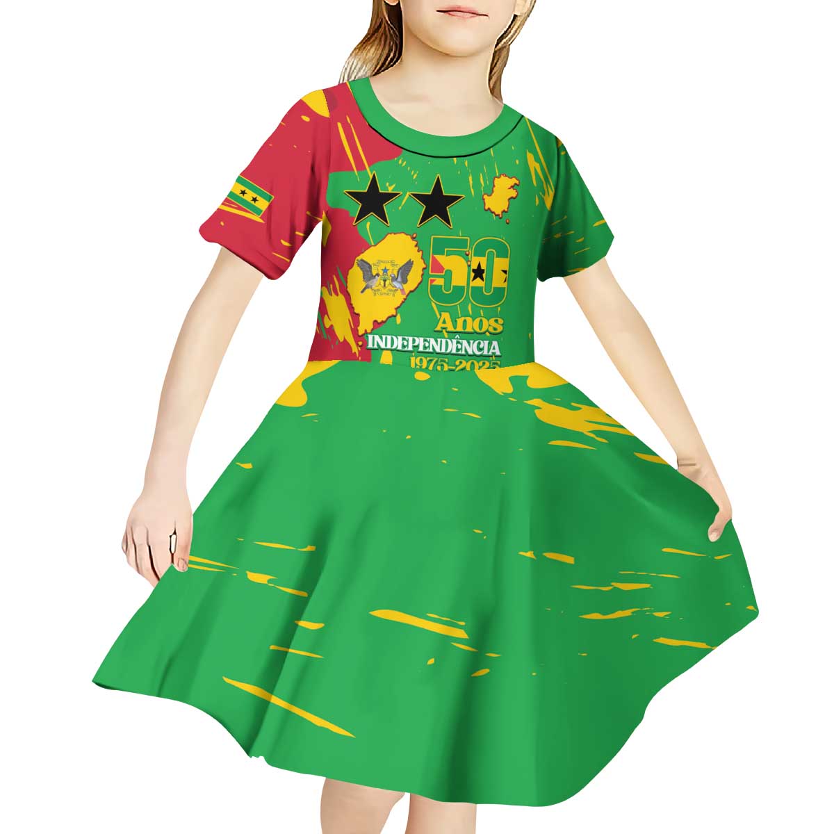 Sao Tome and Principe Independence Day Kid Short Sleeve Dress 50 Anos Independencia