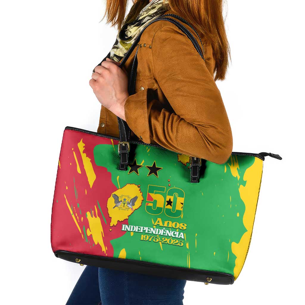 Sao Tome and Principe Independence Day Leather Tote Bag 50 Anos Independencia