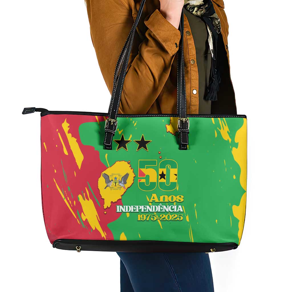 Sao Tome and Principe Independence Day Leather Tote Bag 50 Anos Independencia