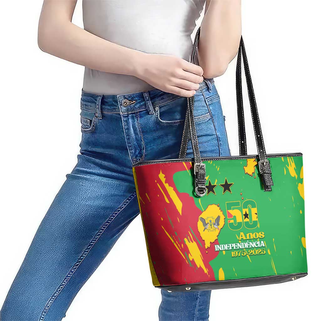 Sao Tome and Principe Independence Day Leather Tote Bag 50 Anos Independencia