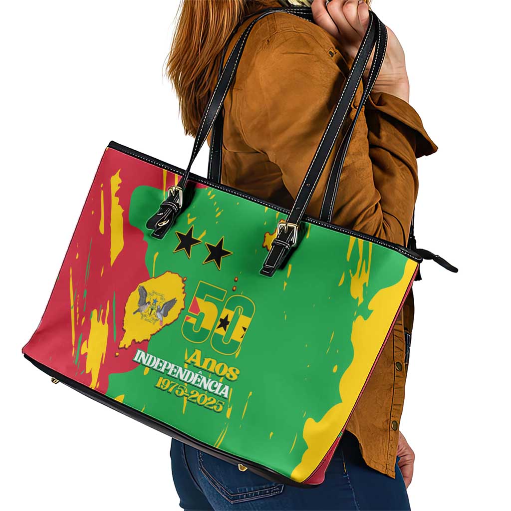 Sao Tome and Principe Independence Day Leather Tote Bag 50 Anos Independencia