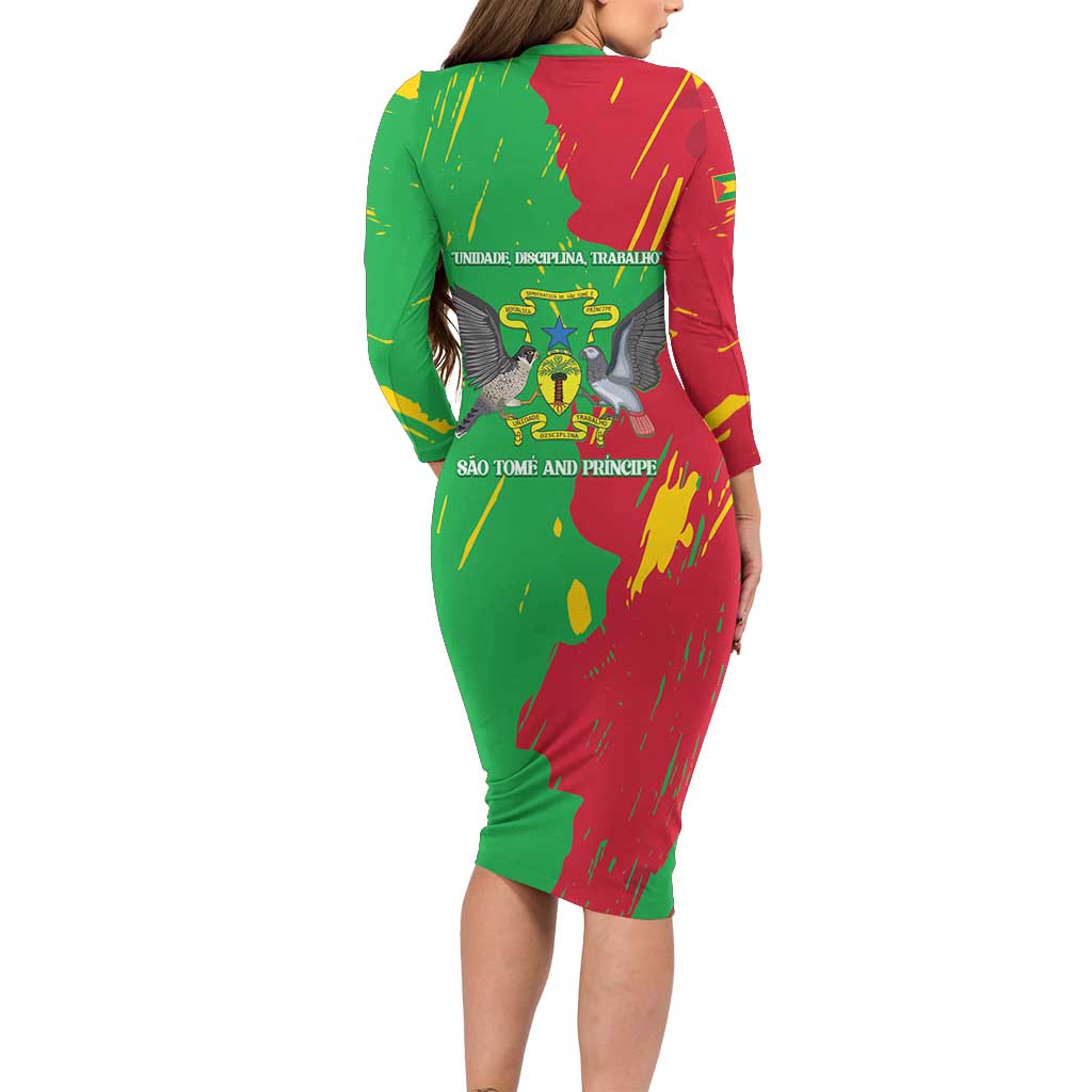 Sao Tome and Principe Independence Day Long Sleeve Bodycon Dress 50 Anos Independencia