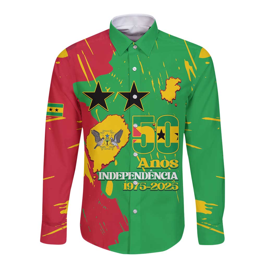 Sao Tome and Principe Independence Day Long Sleeve Button Shirt 50 Anos Independencia