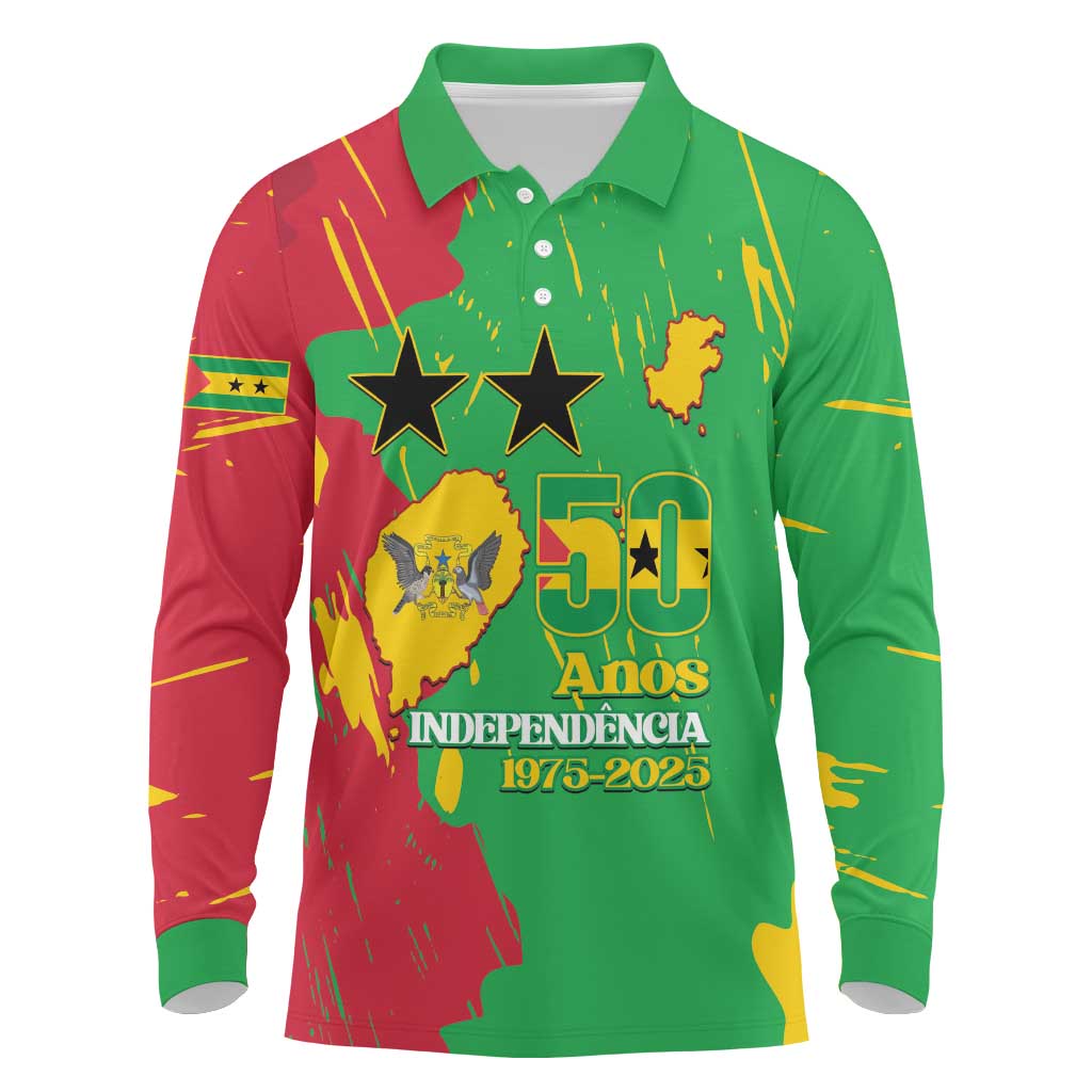 Sao Tome and Principe Independence Day Long Sleeve Polo Shirt 50 Anos Independencia