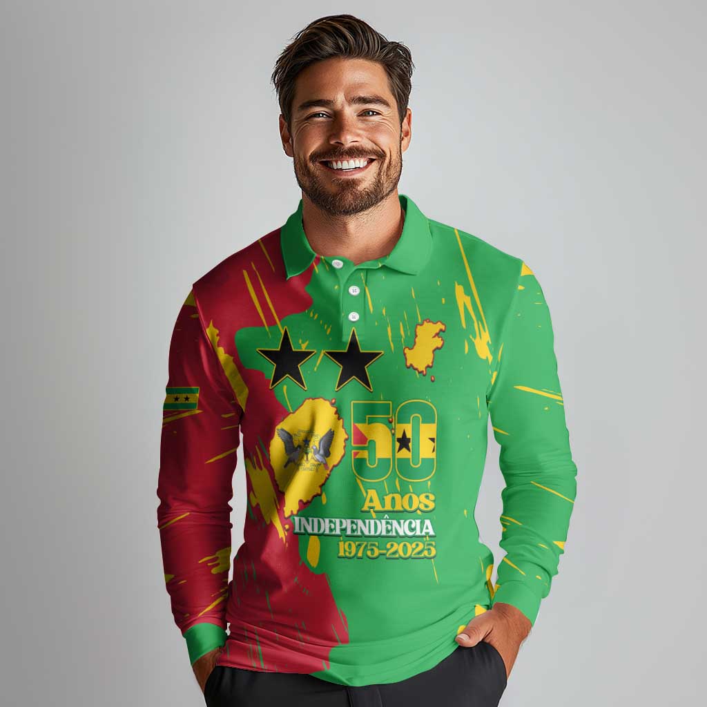 Sao Tome and Principe Independence Day Long Sleeve Polo Shirt 50 Anos Independencia