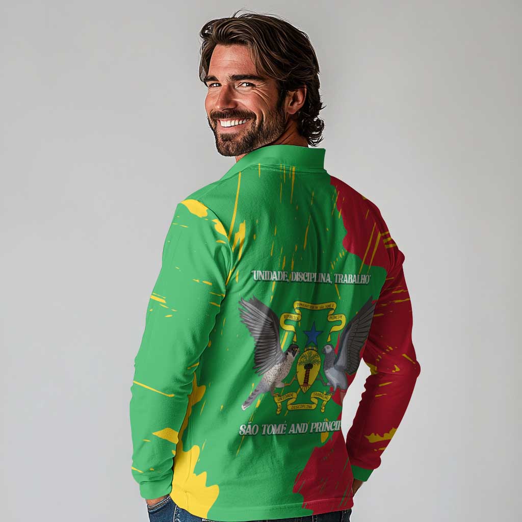 Sao Tome and Principe Independence Day Long Sleeve Polo Shirt 50 Anos Independencia