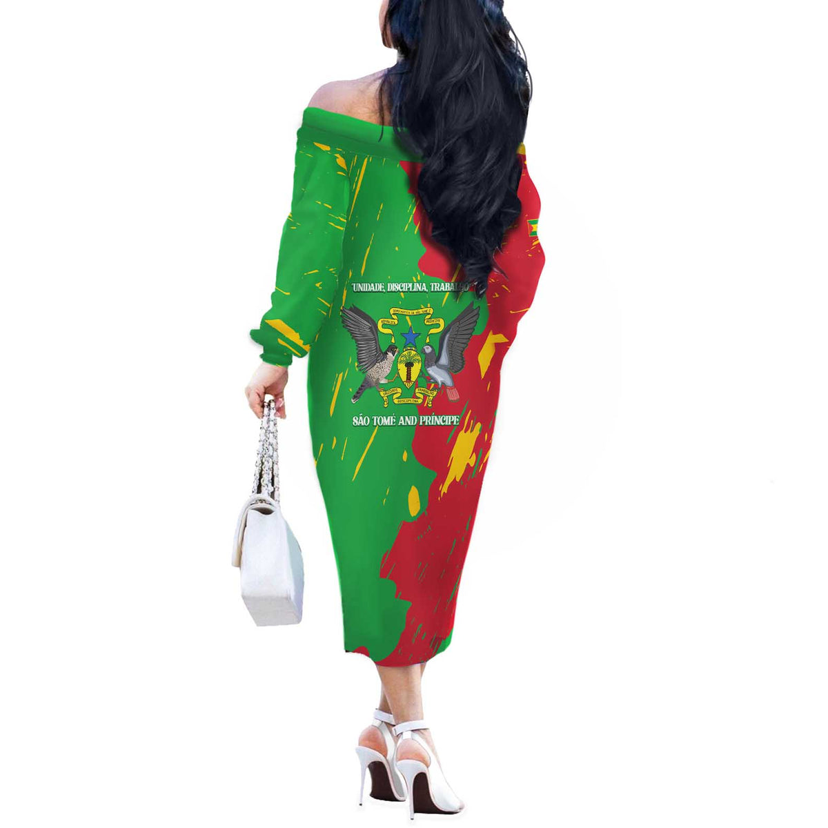 Sao Tome and Principe Independence Day Off The Shoulder Long Sleeve Dress 50 Anos Independencia
