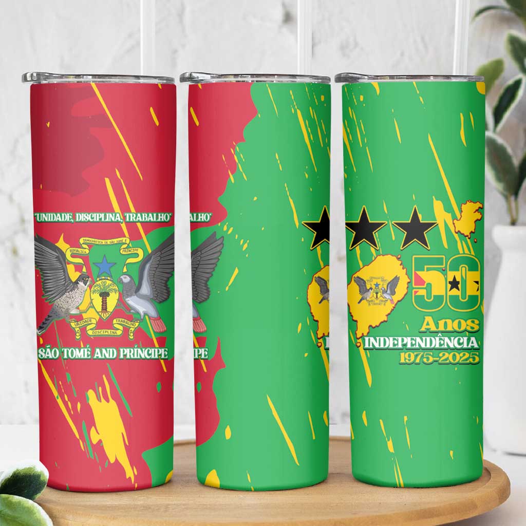 Sao Tome and Principe Independence Day Skinny Tumbler 50 Anos Independencia