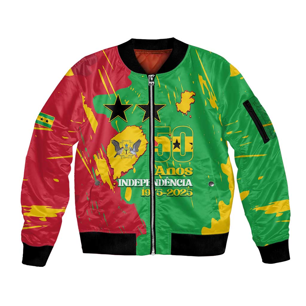 Sao Tome and Principe Independence Day Sleeve Zip Bomber Jacket 50 Anos Independencia